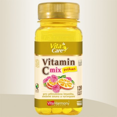 Vitamin C 100 mg MIX, pomeranč a malina - 120 žvýk. tbl. - AKCIA  